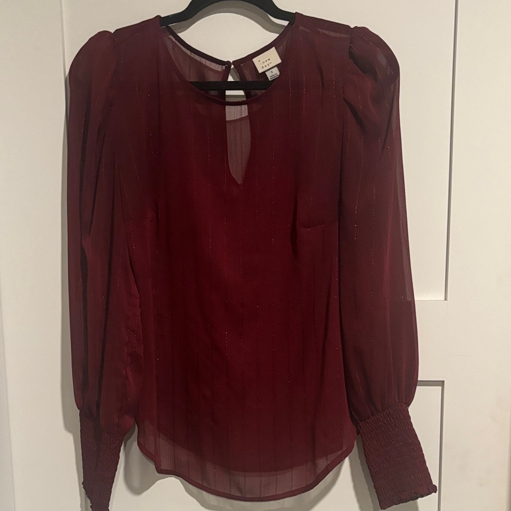 a new day Deep Red Sheer Blouse